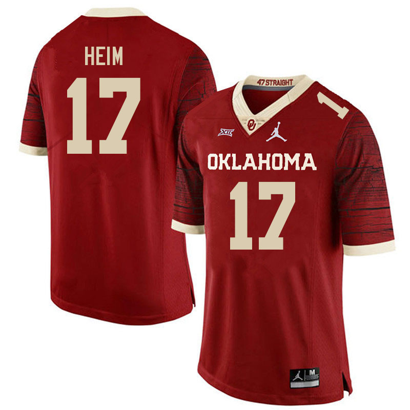 Men #17 Taylor Heim Oklahoma Sooners College Football Jerseys Stitched Sale-Retro - Click Image to Close